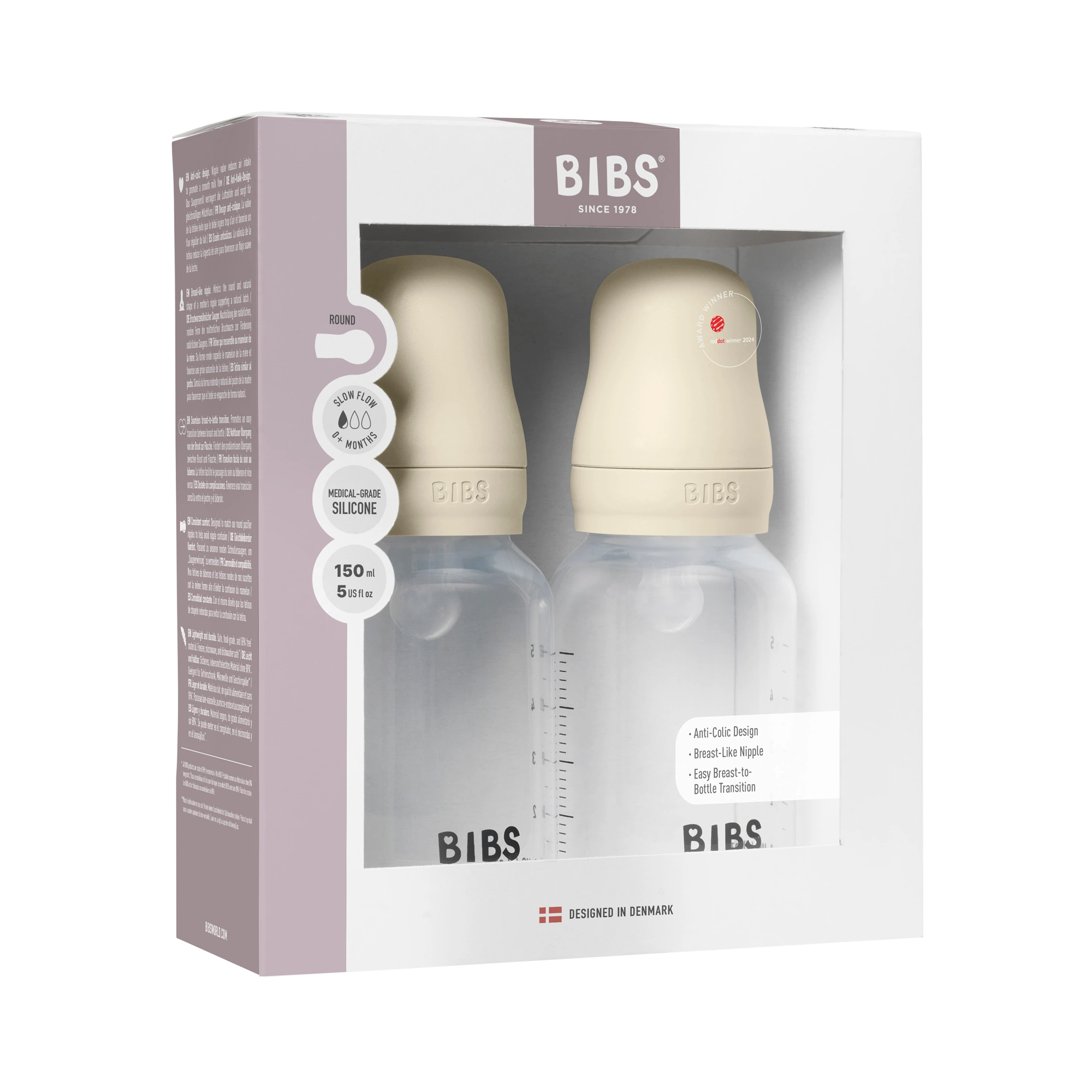 BIBS Baby PP Bottle İkili Silikon Uçlu Biberon Seti Ivory 150 ml