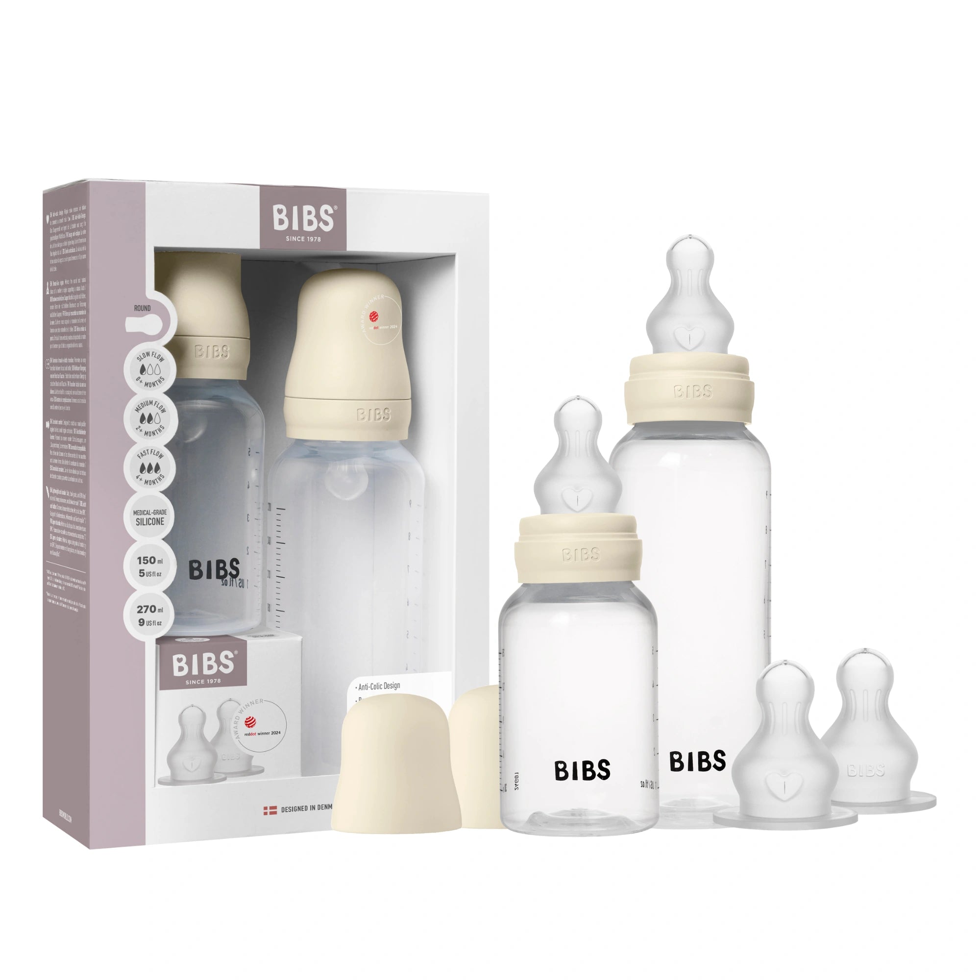 BIBS Baby PP Bottle İkili Silikon Uç Biberon Seti Ivory 150 ml / 270 ml