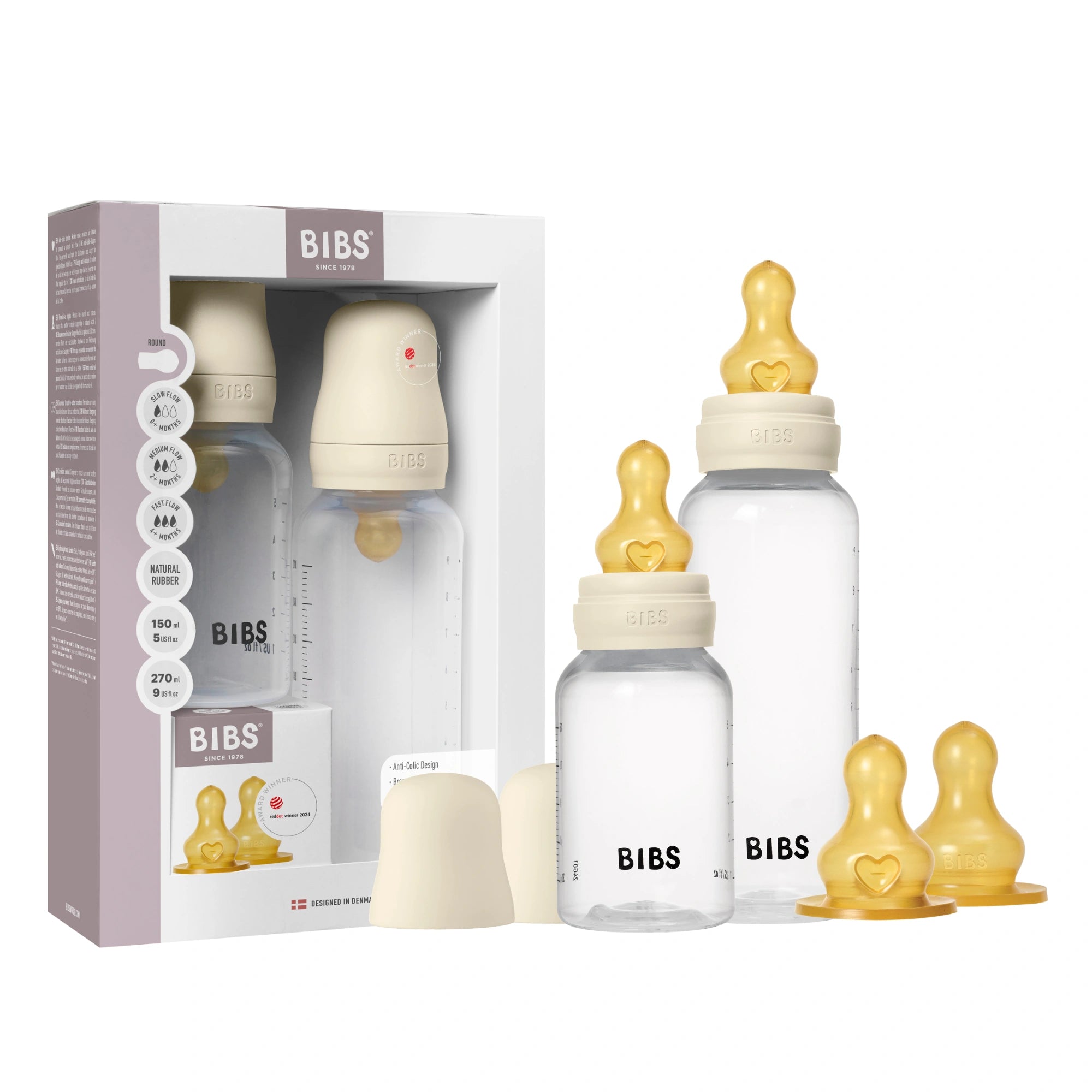 BIBS Baby PP Bottle İkili Kauçuk Uçlu Biberon Seti Ivory 150 ml / 270 ml