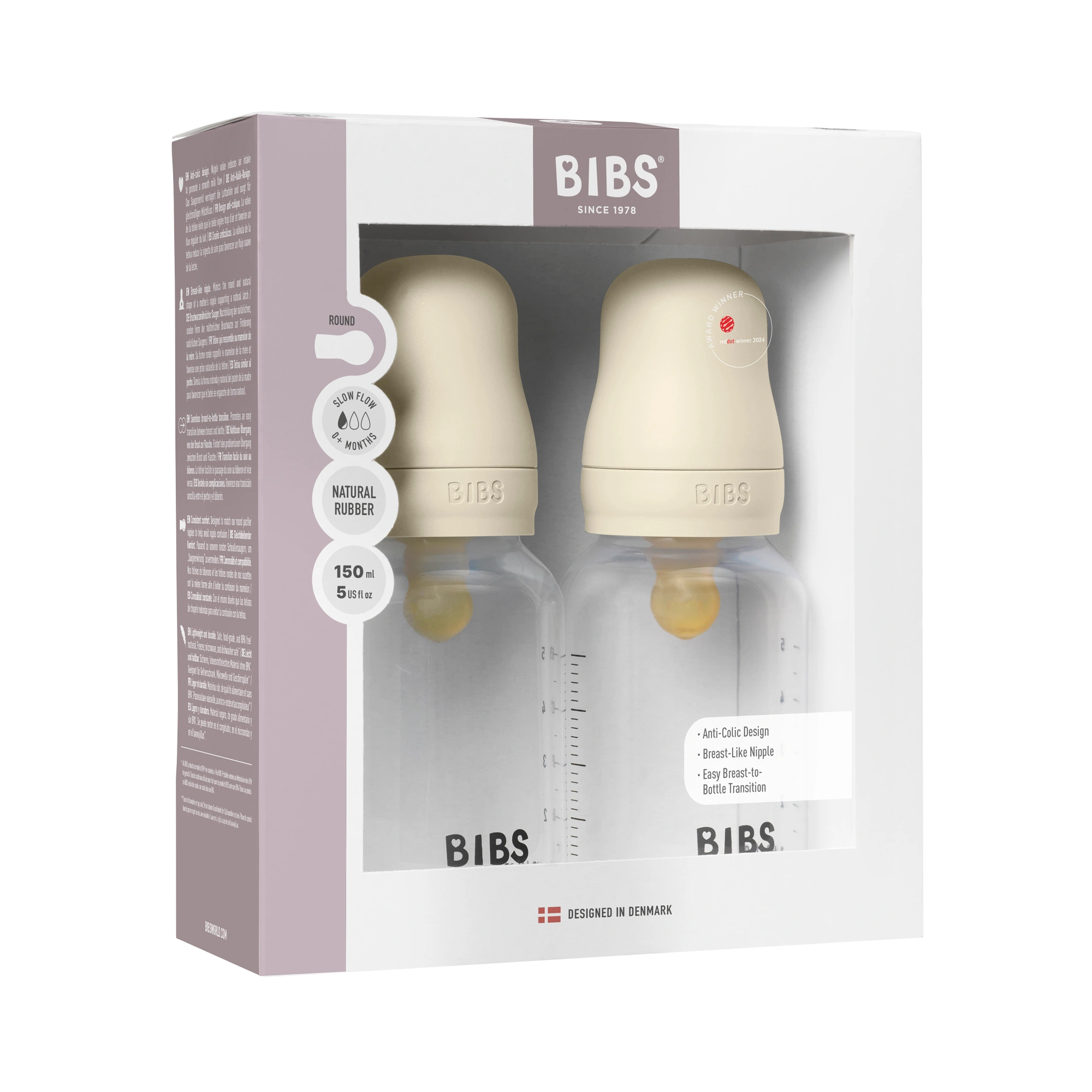 BIBS Baby PP Bottle İkili Kauçuk Uçlu Biberon Seti Ivory 150 ml
