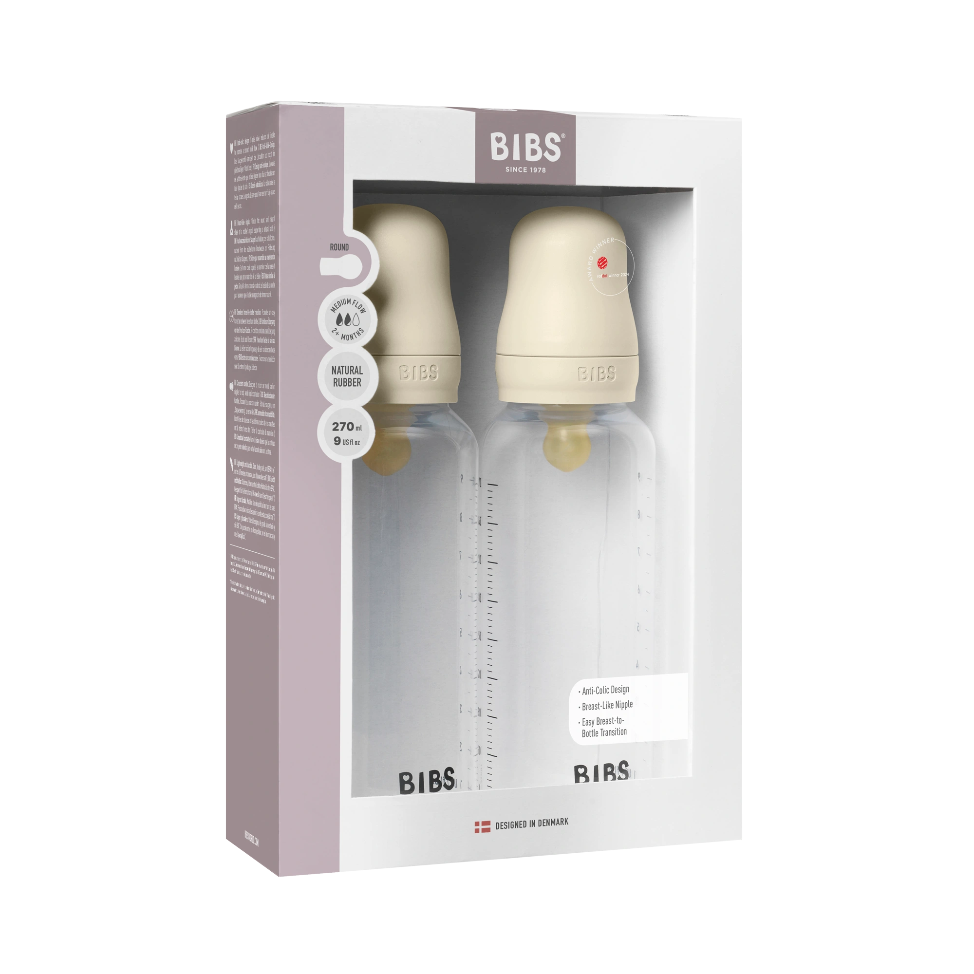 BIBS Baby PP Bottle İkili Kauçuk Uçlu Biberon Seti Ivory 270 ml